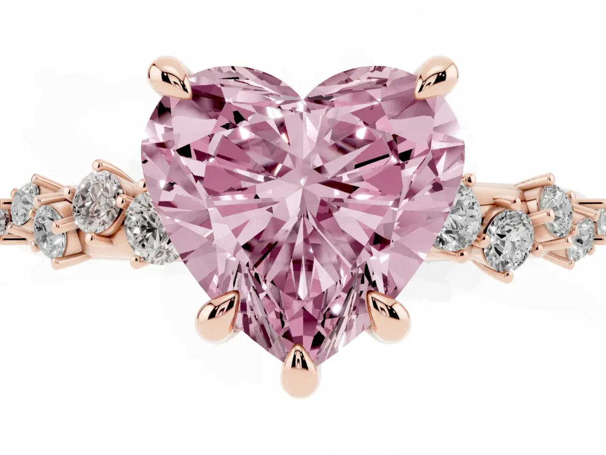 Fancy Pink Heart Cut Cut Diamond Vine Band with Four-Prong Setting Rose gold