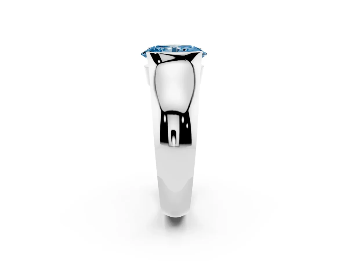 Fancy Blue Oval Cut Solitaire Bezel Set Diamond Ring with Wide Band Silver