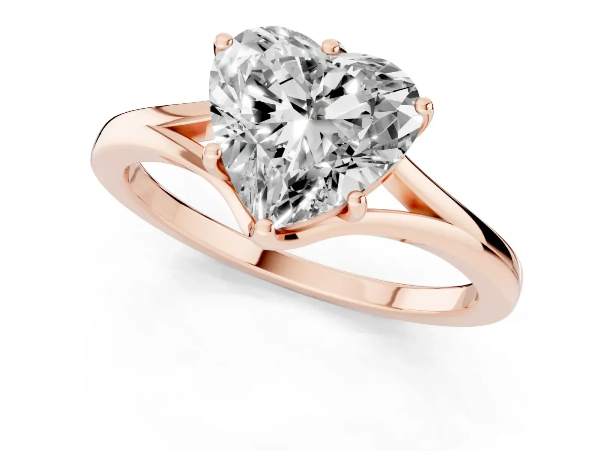 Heart Cut Solitaire Diamond Ring with Six-Prong Setting and Tapered Band Rose gold