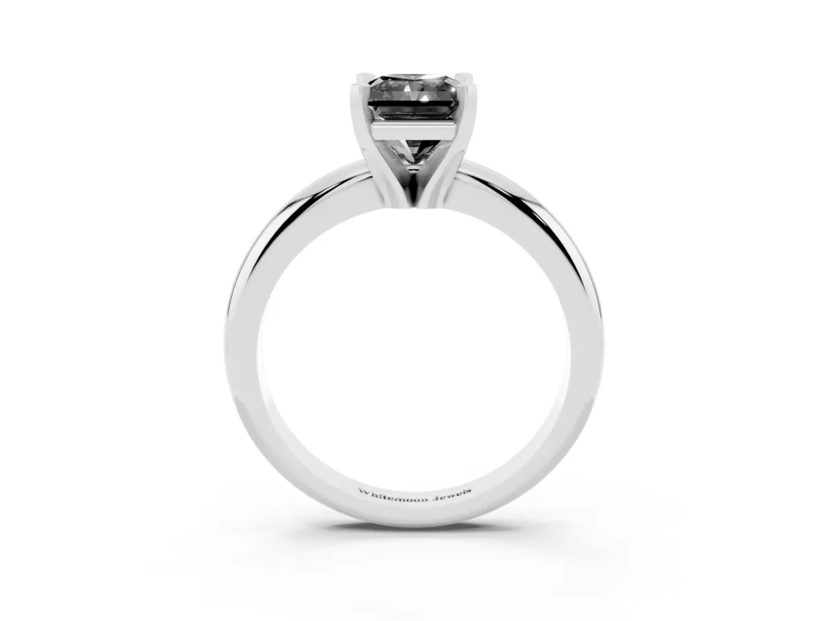 Fancy Black Radiant Cut Diamond Solitaire Engagement Ring with Round Band and Four-Prong Setting Silver
