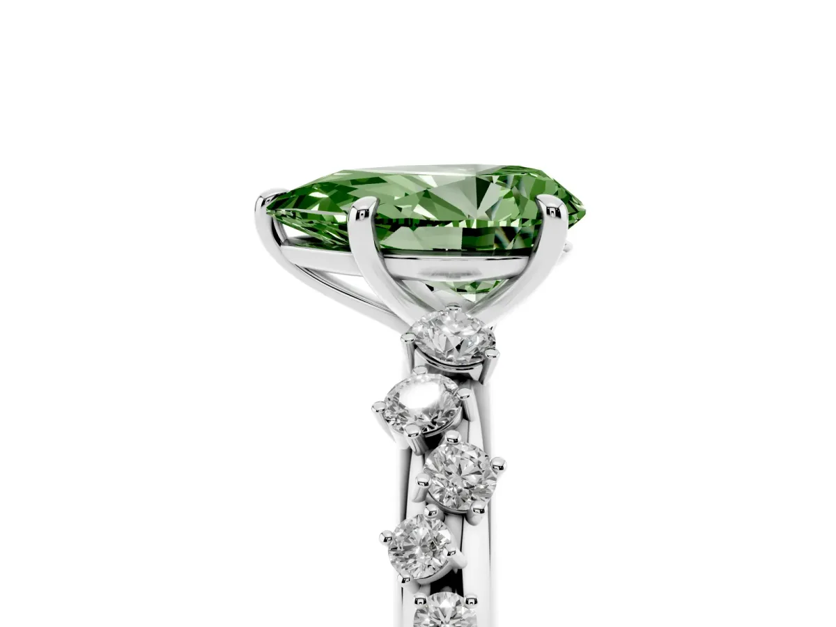 Fancy Green Pear Cut Diamond Cluster Prong-Set Solitaire Ring White gold