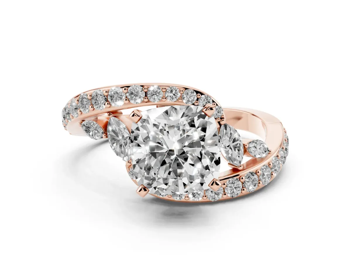 Cushion Cut Solitaire with Pavé Twist Band and Four-Prong Setting Rose gold