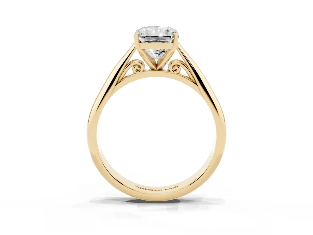 Radiant Cut Diamond Solitaire Engagement Ring with Cathedral Setting and Four-Prong Mount Yellow gold