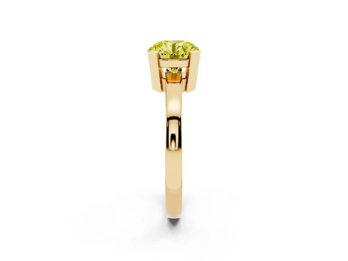 Fancy Yellow Round Cut Cut Solitaire Ring with Four-Prong Setting and Classic Band Yellow gold