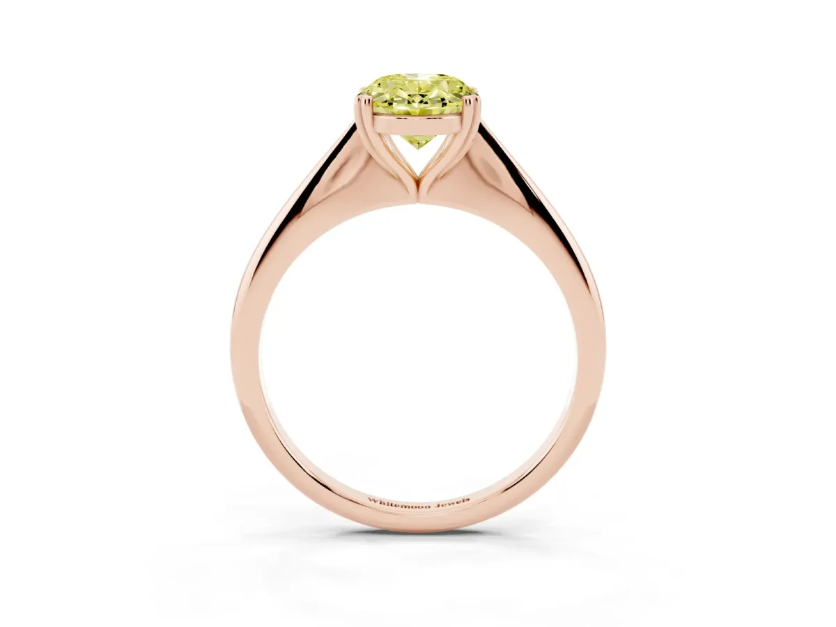Fancy Yellow Oval Cut Solitaire Diamond Ring with Six-Prong Setting and Classic Band Rose gold