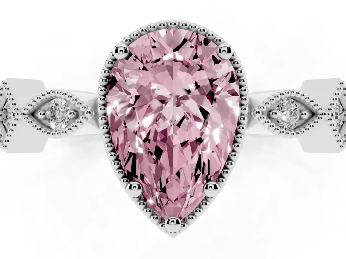 Fancy Pink Pear Cut Milgrain Marquise Diamond Twist Band Ring Silver