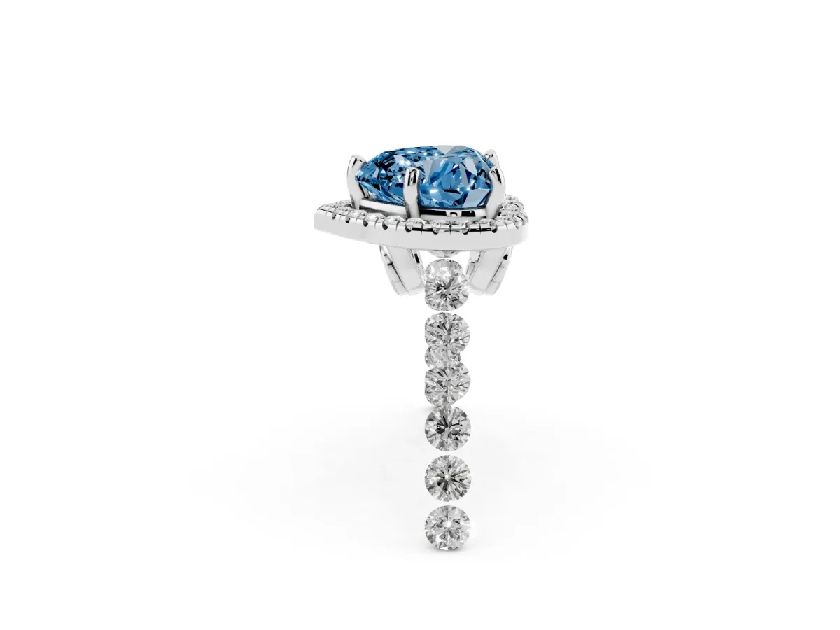 Fancy Blue Heart Cut Halo Pavé Diamond Engagement Ring with Four-Prong Setting Silver