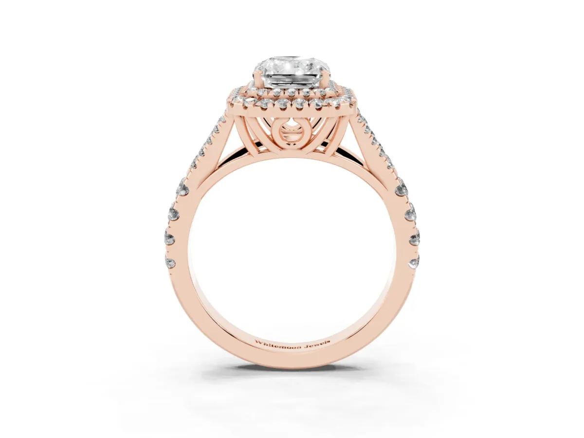 Radiant Cut Diamond Pavé Split Shank Double Halo Engagement Ring Rose gold