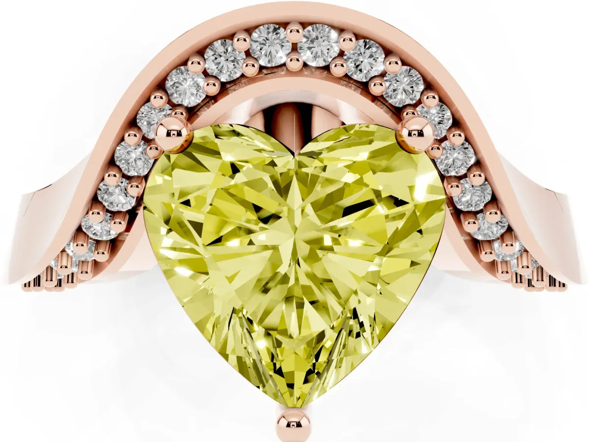 Fancy Yellow Heart Cut Solitaire Diamond Engagement Ring with Pave Band and Four-Prong Setting Rose gold