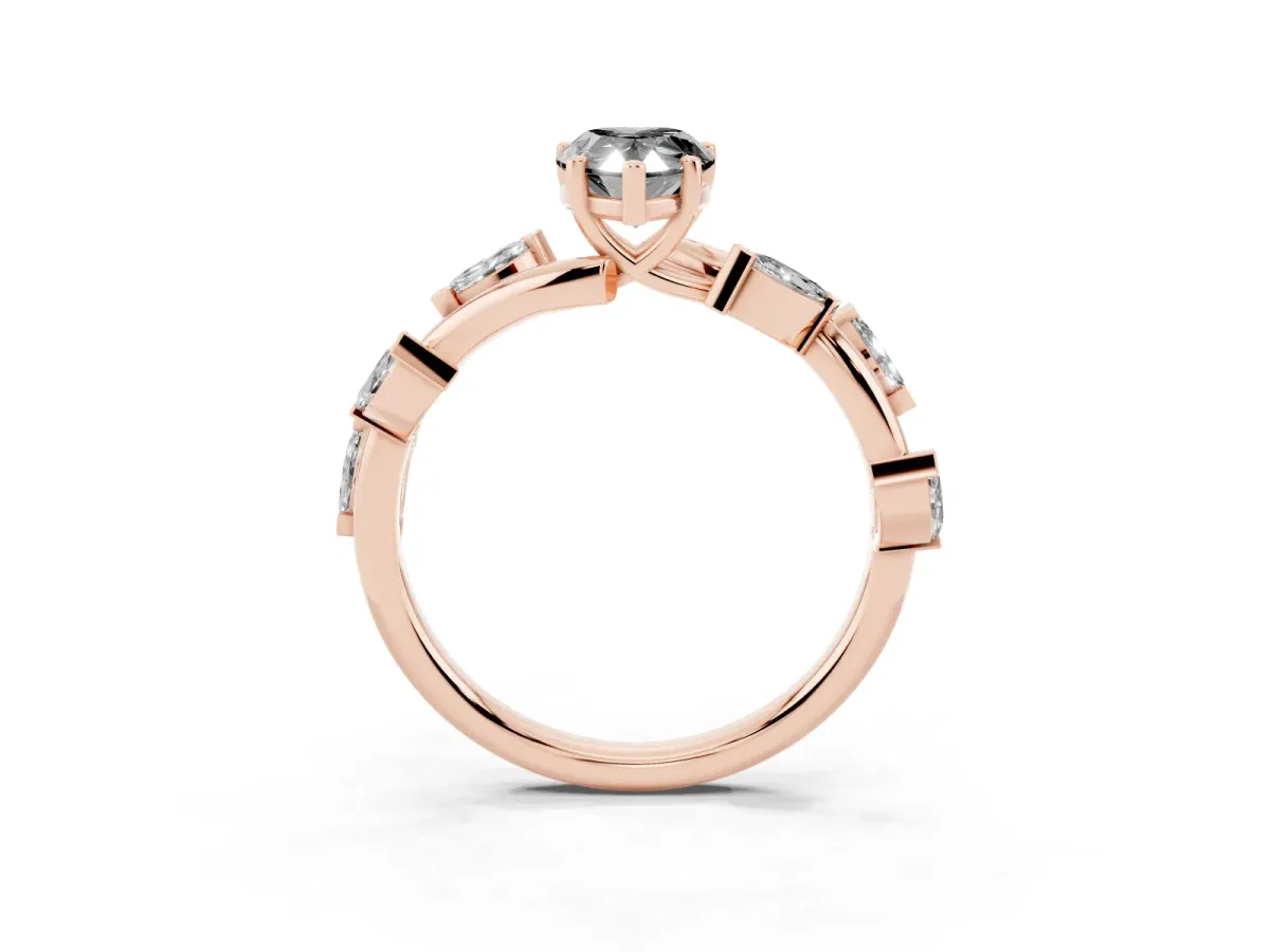 Fancy Black Pear Cut Solitaire Twisted Band Marquise Accent Prong Setting Ring Rose gold