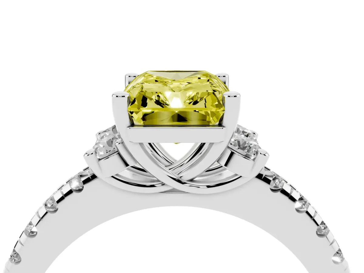 Fancy Yellow Radiant Cut Diamond Three-Stone Pave Band with Four-Prong Setting Silver