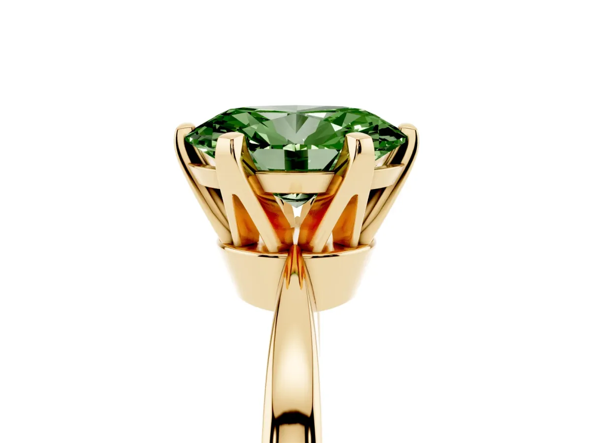 Fancy Green Oval Cut Solitaire Engagement Ring with Six-Prong Setting and Tapered Band Yellow gold