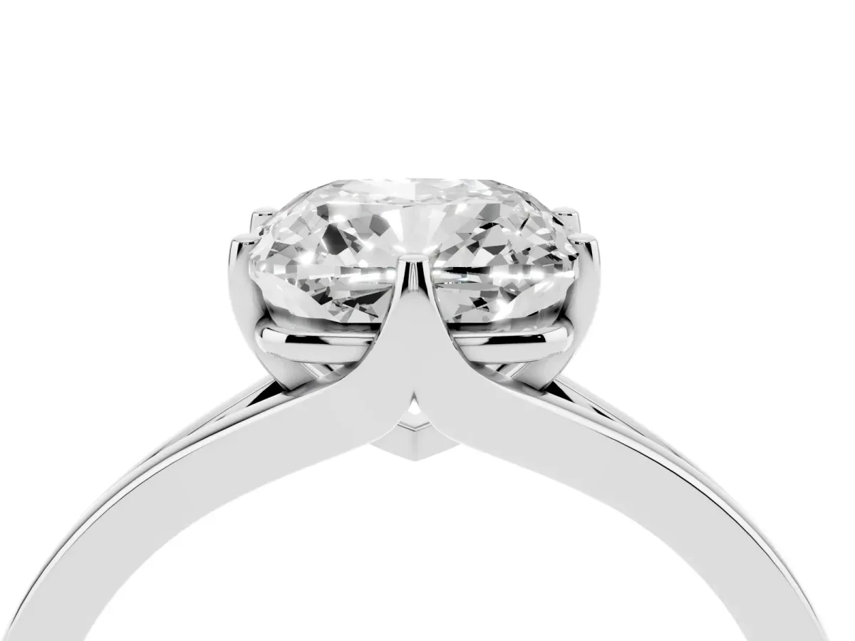 Cushion Cut Solitaire Diamond Ring with Six-Prong Setting and Tapered Band Silver