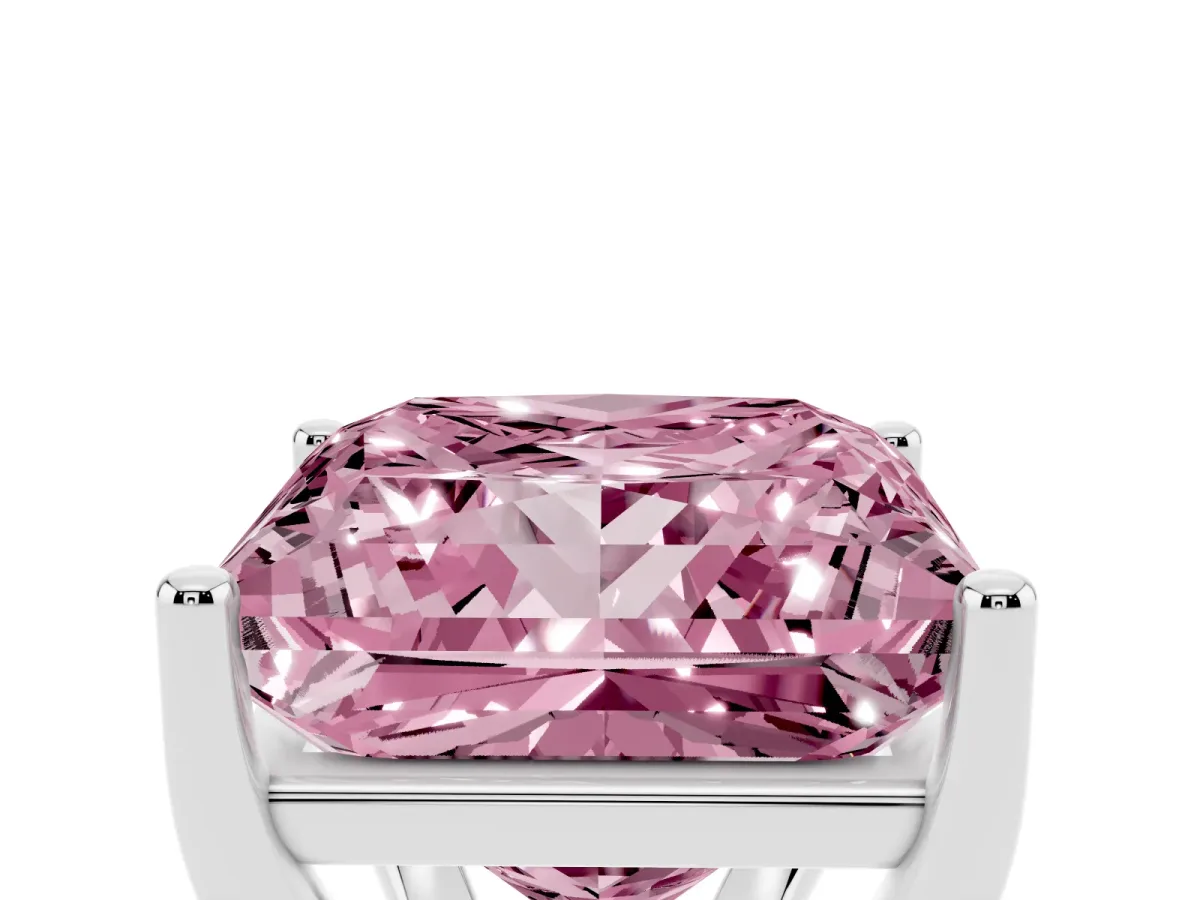Fancy Pink Princess Cut Cut Diamond Solitaire Engagement Ring with Tapered Plain Band and Four-Prong Setting Silver