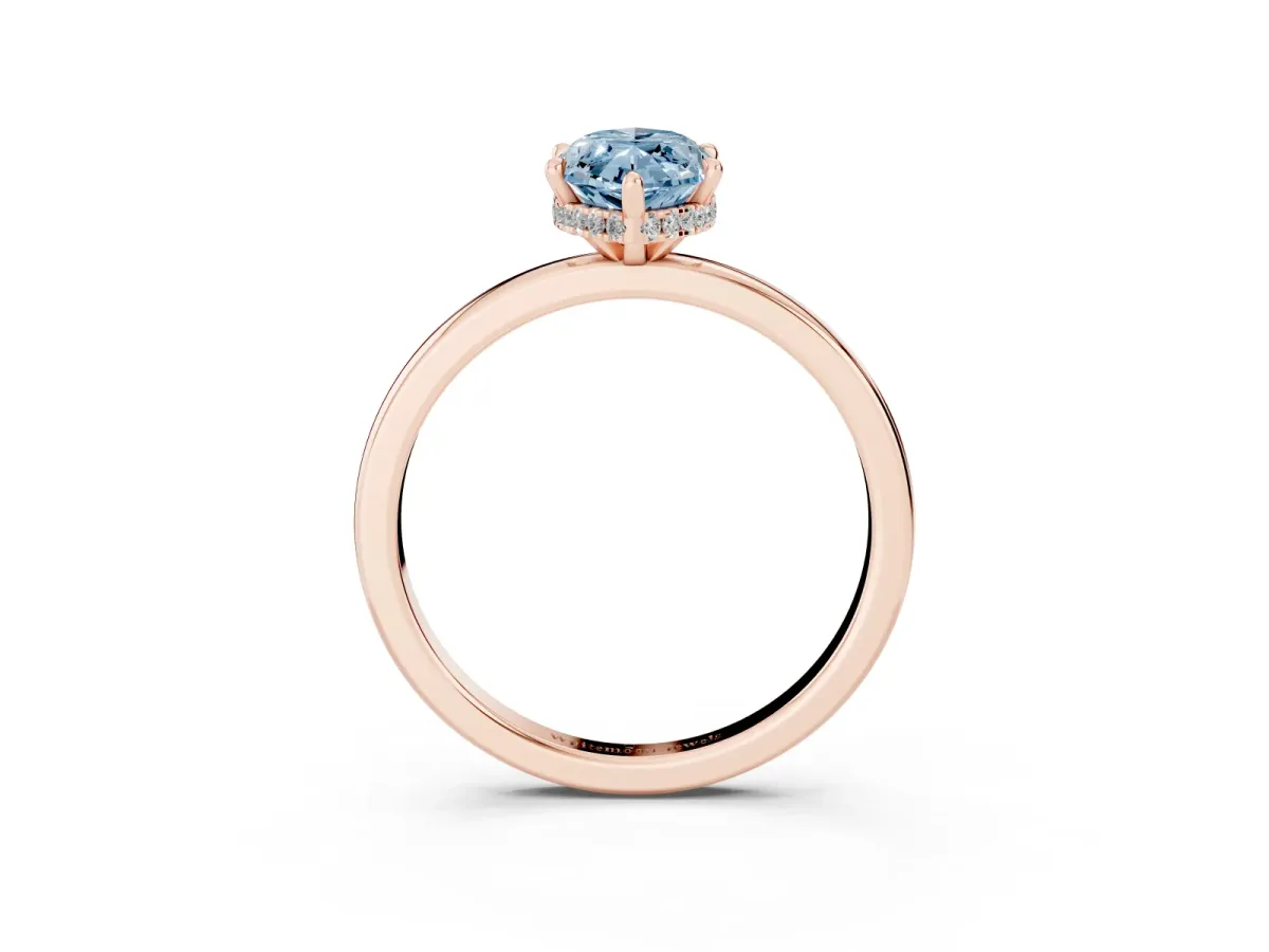 Fancy Blue Marquise Cut Solitaire Engagement Ring with Cathedral Band and Four-Prong Setting Rose gold