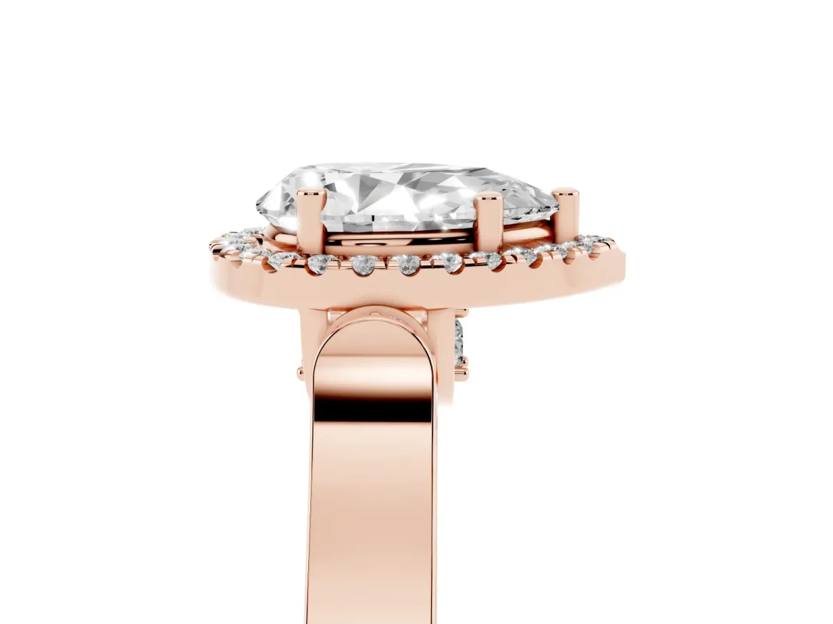 Pear Cut Halo Pave Split Shank Prong Setting Ring Rose gold
