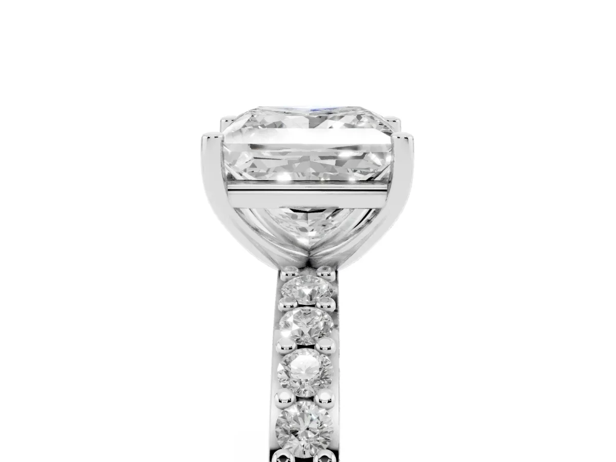 Princess Cut Cut Diamond Solitaire with Pave Band and Four-Prong Setting Platinum