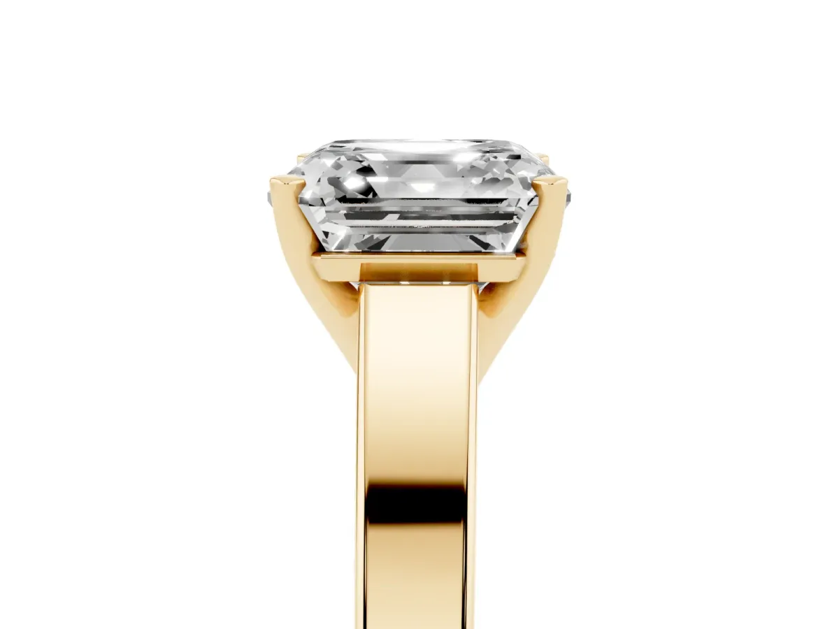 Asscher Cut Solitaire Engagement Ring with Four-Prong Setting and Tapered Band Yellow gold