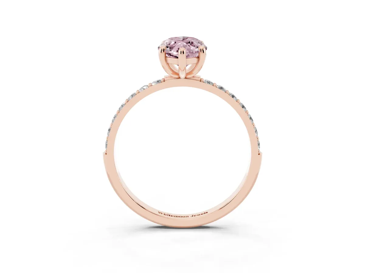 Fancy Pink Marquise Cut Diamond Solitaire Ring with Round Pavé Band and Prong Setting Rose gold
