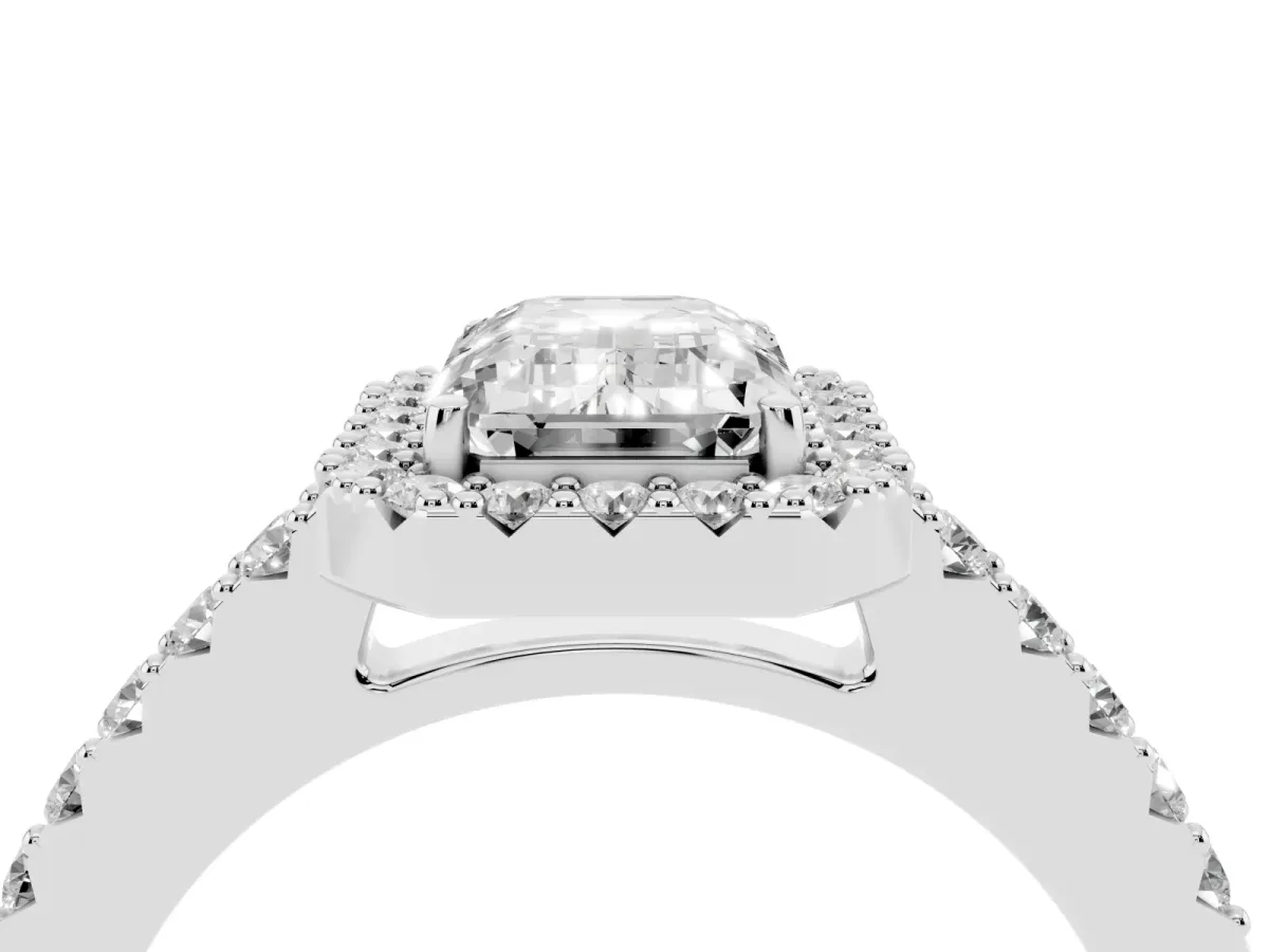 Emerald Cut Halo Diamond Pavé Solitaire Ring Platinum