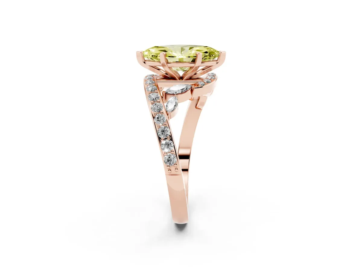 Fancy Yellow Marquise Cut Solitaire with Pavé Twist Band and Four-Prong Setting Rose gold