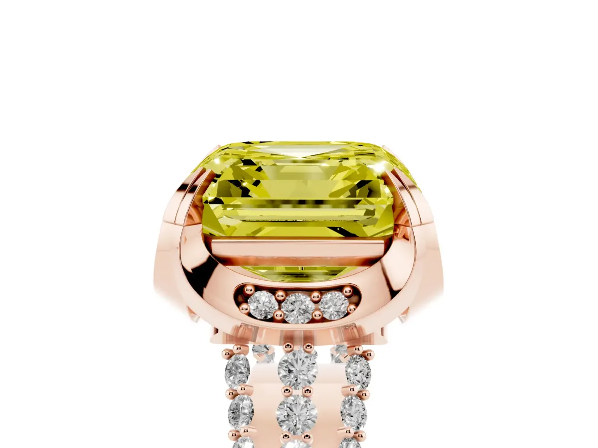 Fancy Yellow Asscher Cut Solitaire Pave Split Shank Ring with Four-Prong Setting Rose gold