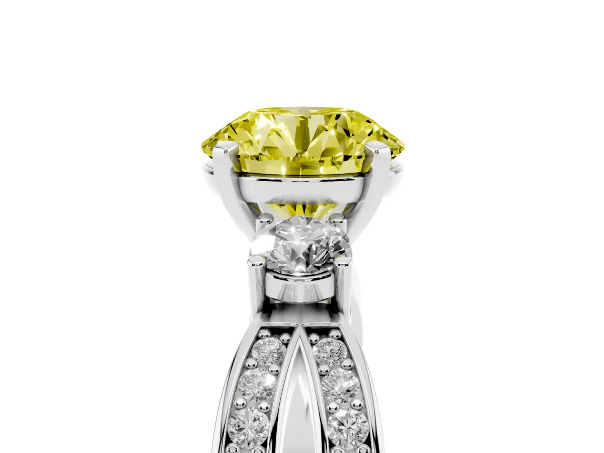 Fancy Yellow Three-Stone Round Cut Cut Diamond Twist Band with Prong Setting Platinum