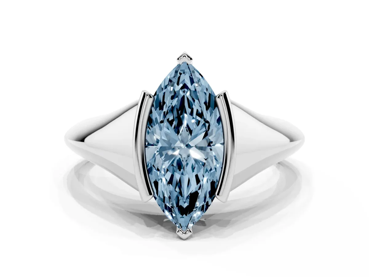 Fancy Blue Marquise Cut Solitaire Tension Set Diamond Ring Platinum