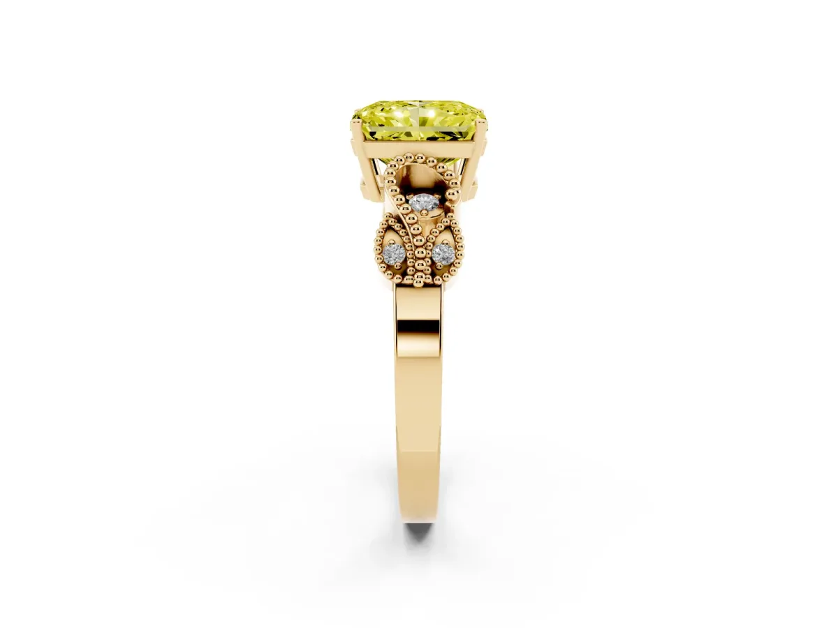 Fancy Yellow Radiant Cut Solitaire Milgrain Leaf Band with Prong Setting Yellow gold