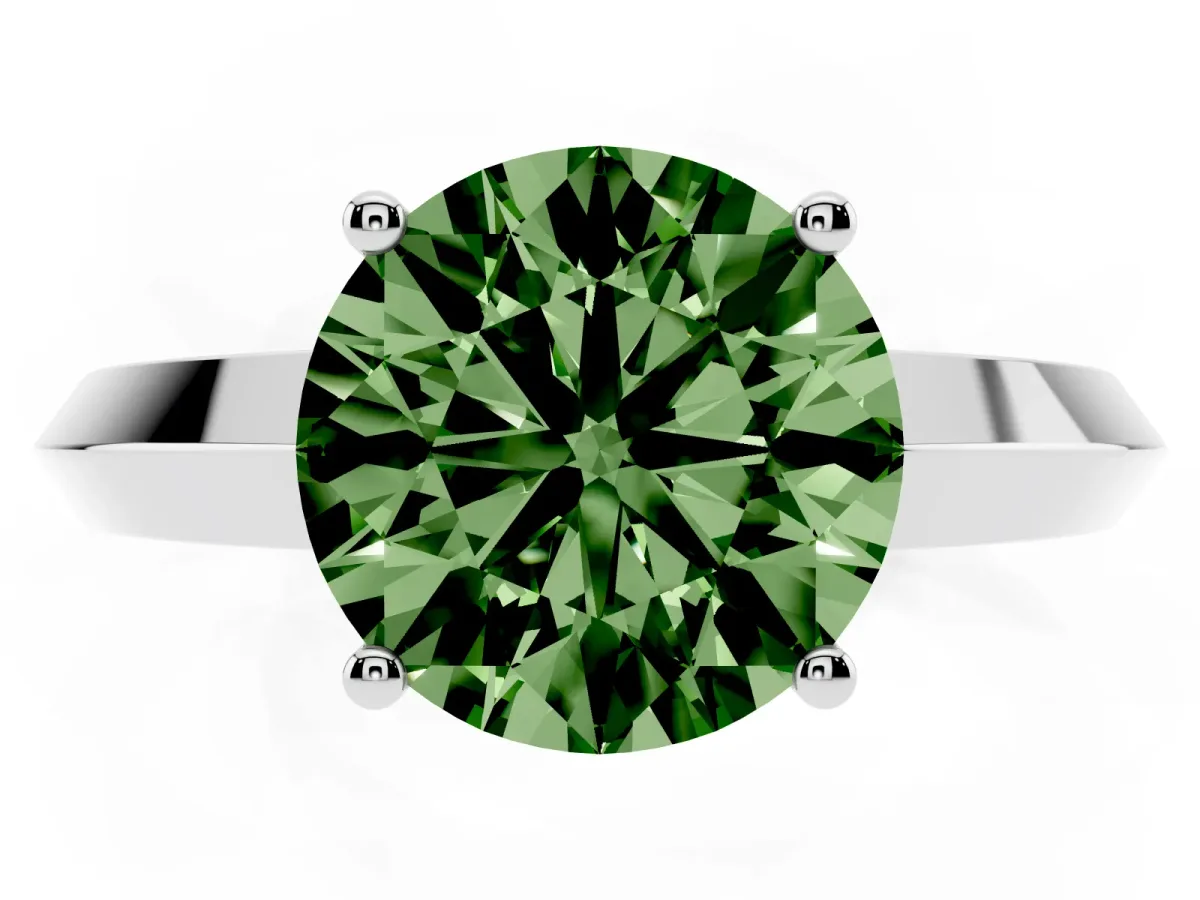 Fancy Green Round Cut Cut Solitaire Engagement Ring with Flat Band and Four-Prong Setting Silver
