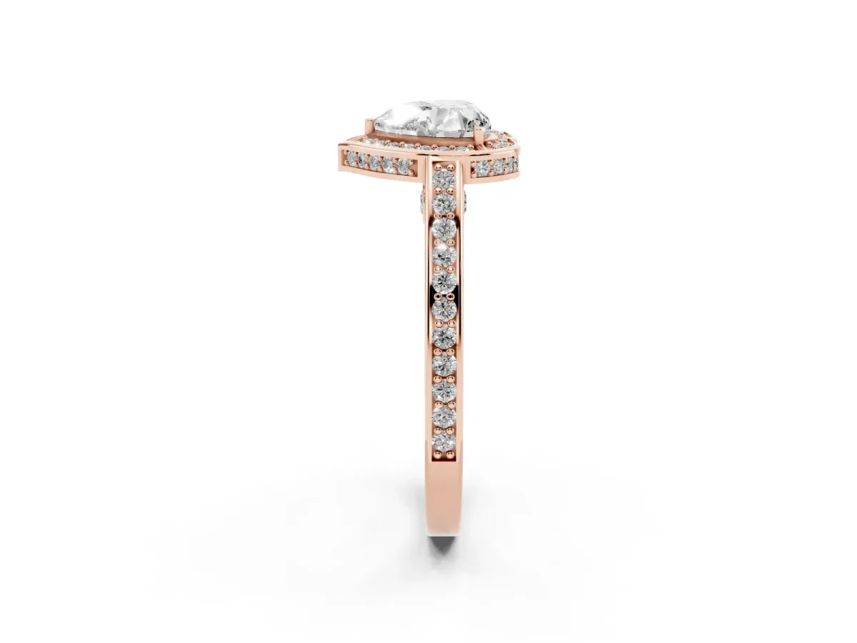Heart Cut Cut Halo Pave Split Shank Prong Setting Ring Rose gold
