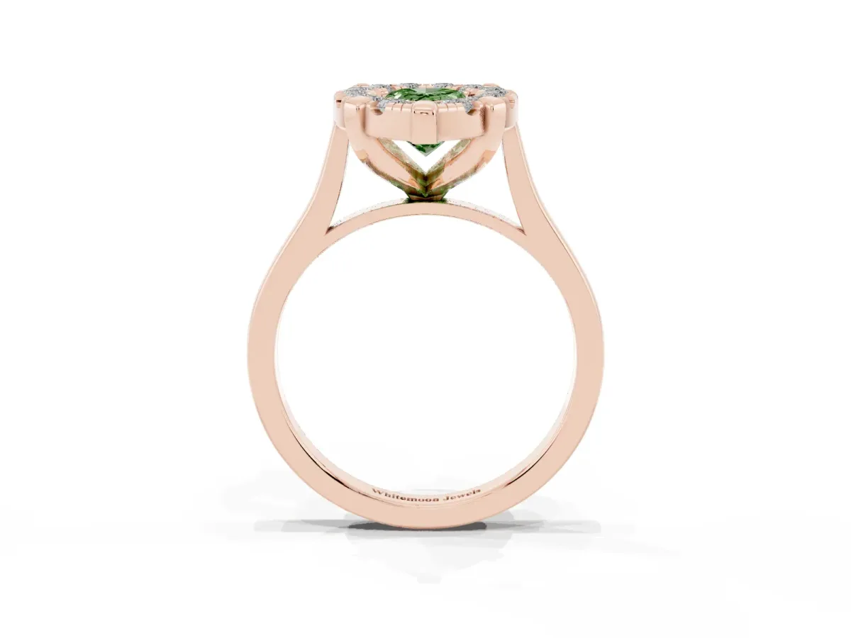 Fancy Green Pear Cut Diamond Cluster Halo Solitaire with Four-Prong Setting Rose gold