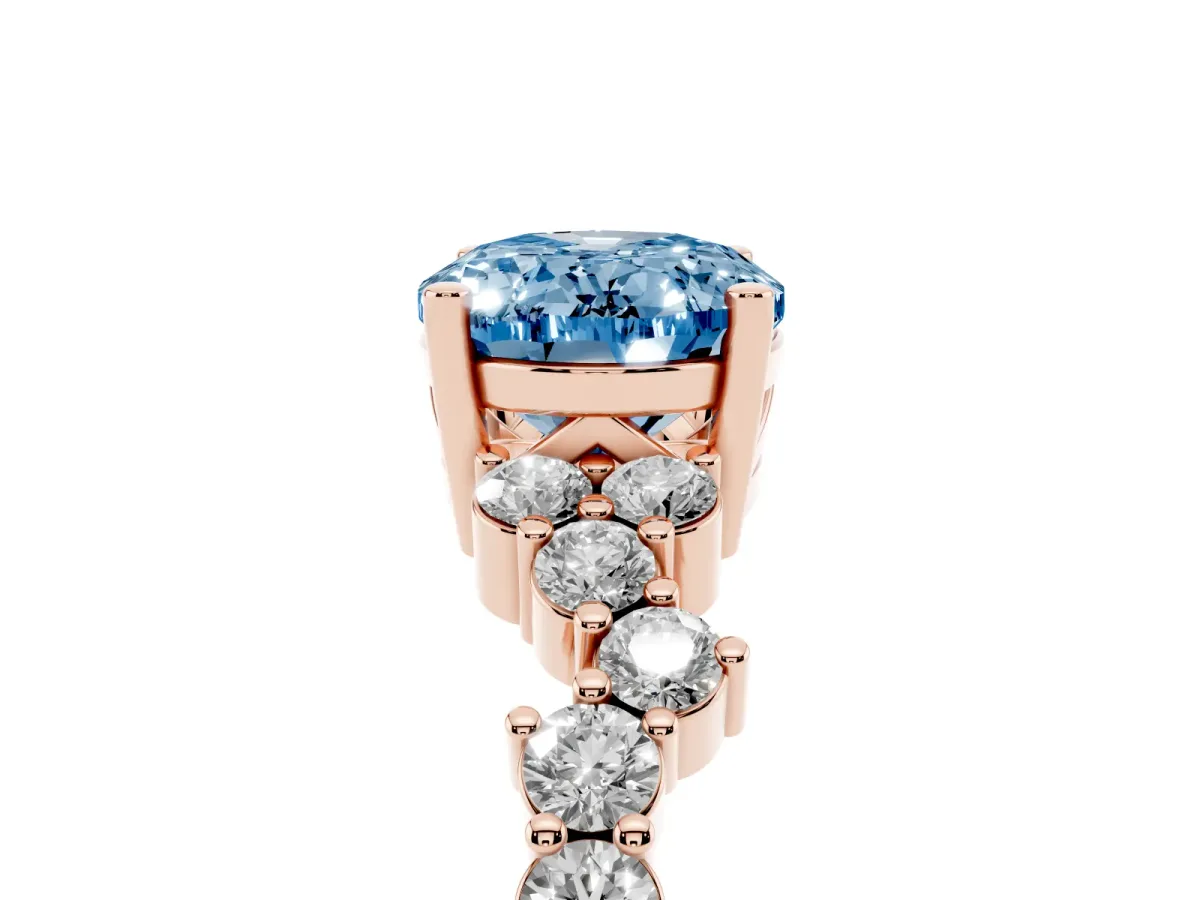 Fancy Blue Oval Cut Diamond Scattered Round Accent Ring with Prong Setting Rose gold