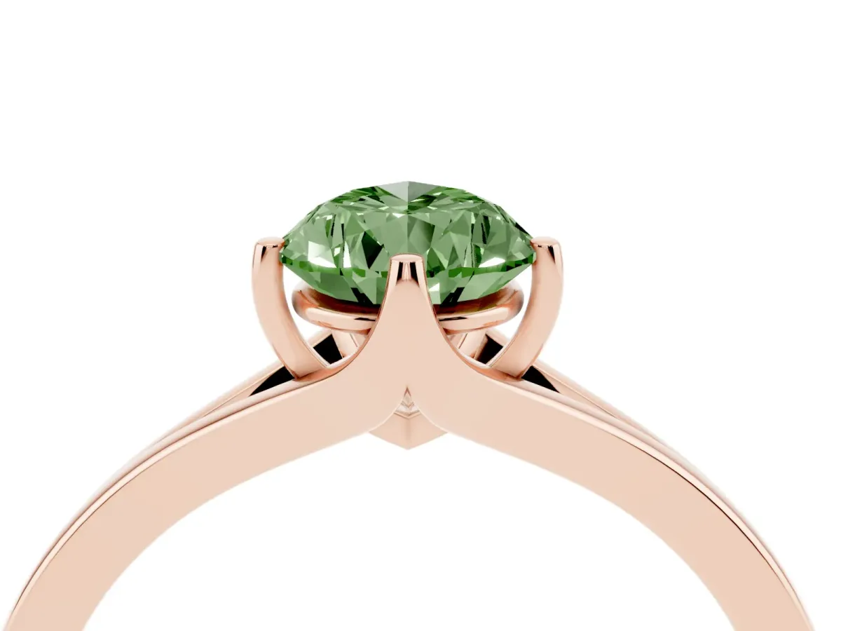 Fancy Green Pear Cut Solitaire Diamond Ring with Six-Prong Setting and Tapered Band Rose gold
