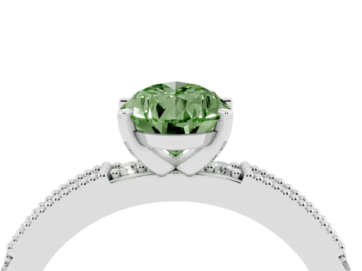 Fancy Green Pear Cut Solitaire with Pavé Band and Four-Prong Setting Silver