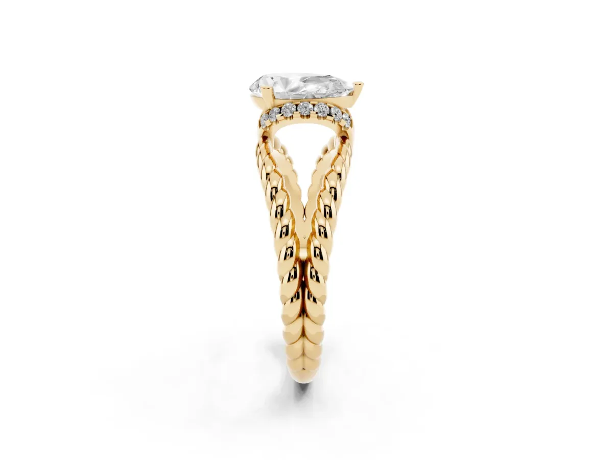 Pear Cut Halo Twisted Band Four-Prong Ring Yellow gold