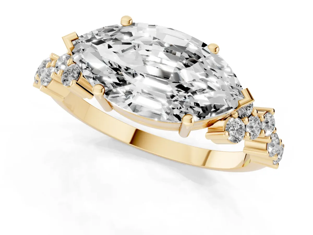 Marquise Cut Diamond Scattered Round Accent Ring with Prong Setting Yellow gold