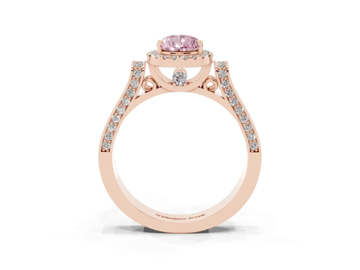 Fancy Pink Pear Cut Halo Pave Split Shank Prong Setting Ring Rose gold