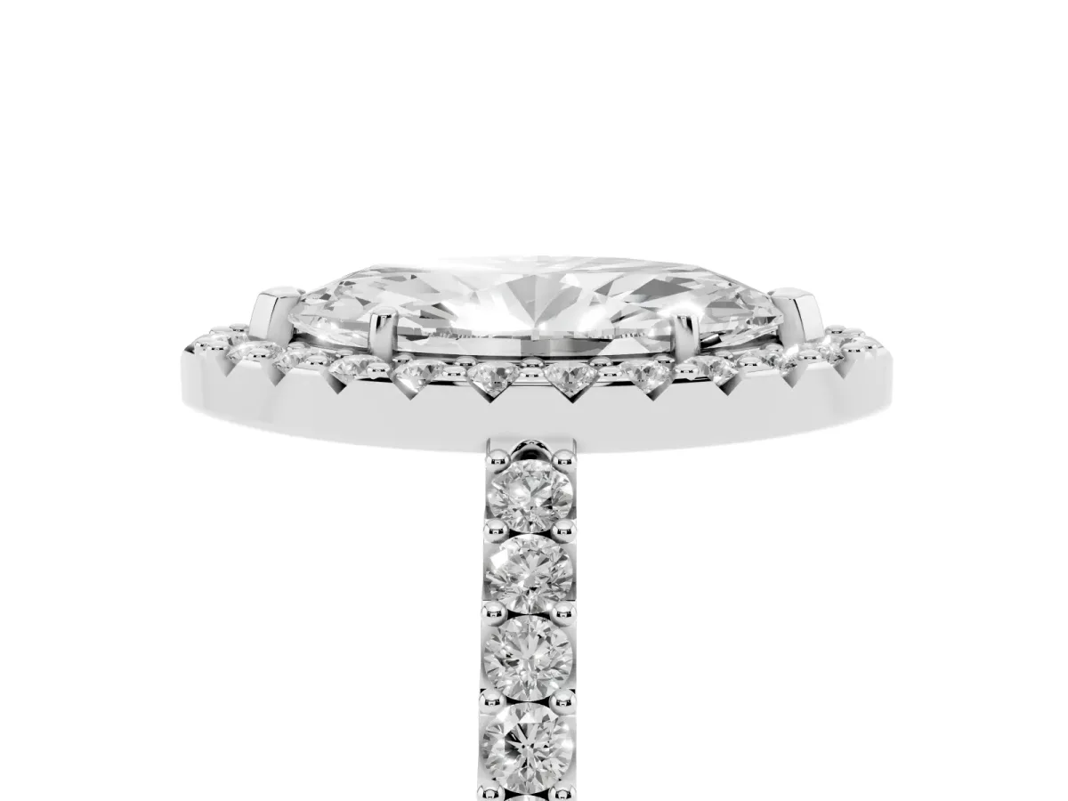 Marquise Cut Halo Diamond Pavé Solitaire Ring Platinum