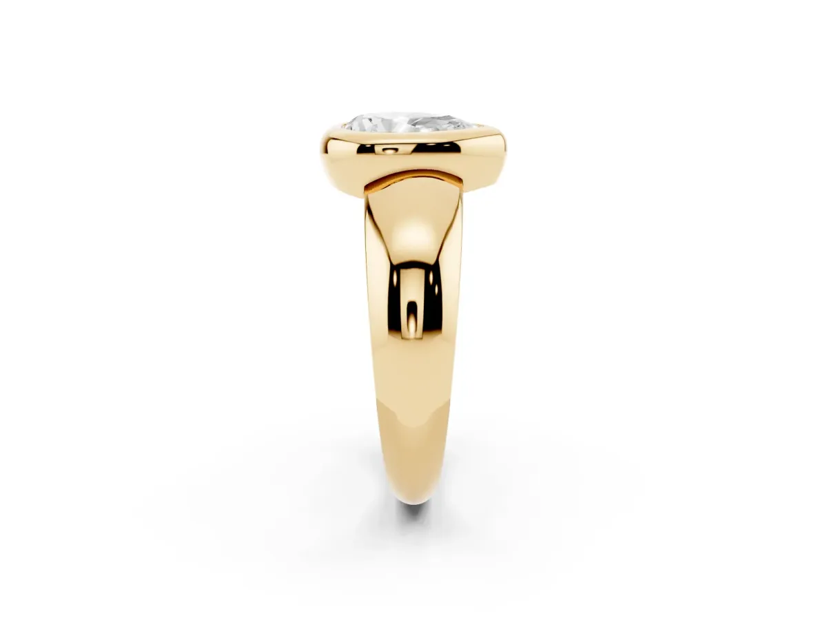 Bezel Set Pear Cut Solitaire Ring with Wide Band Yellow gold