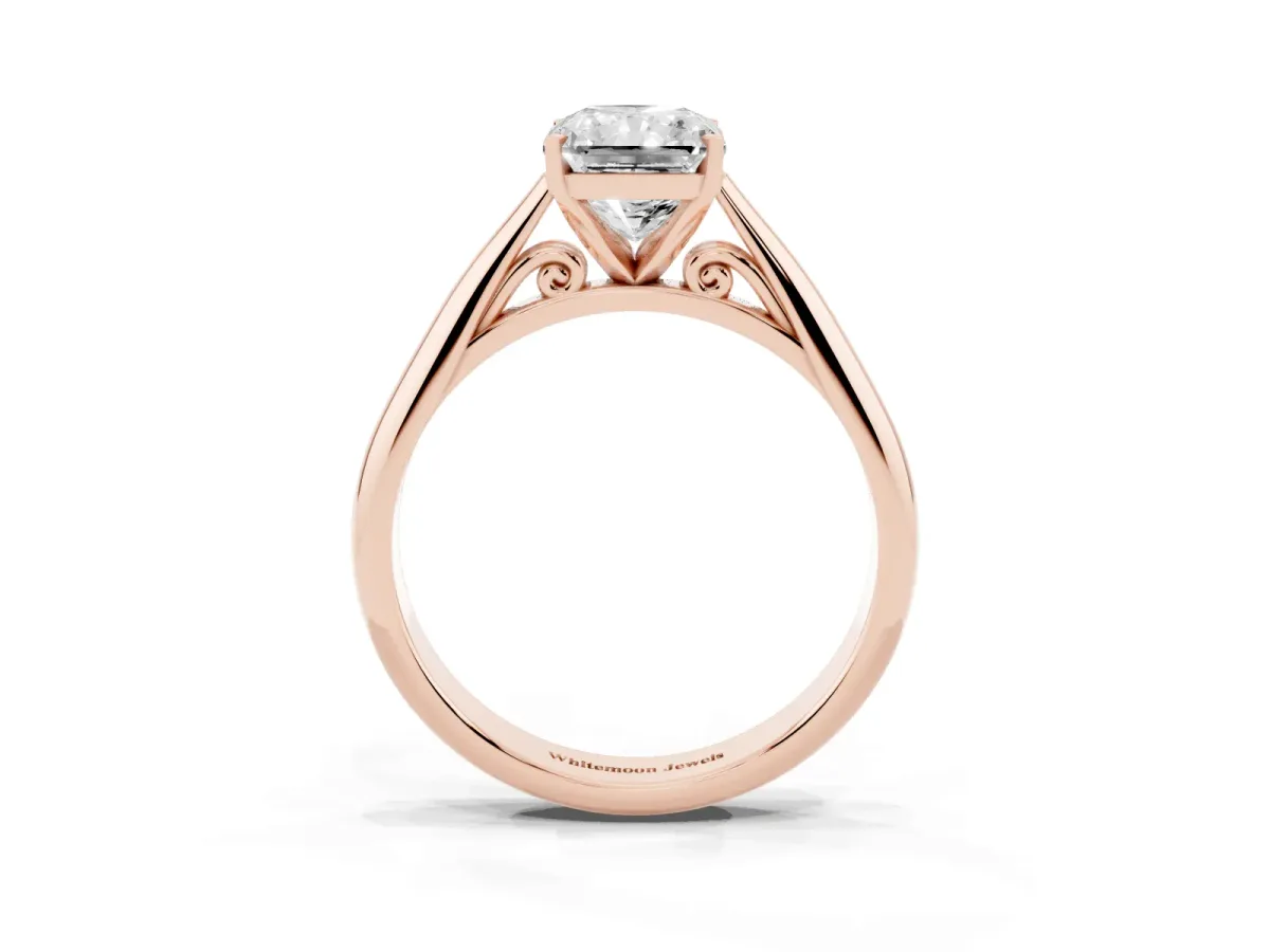 Radiant Cut Diamond Solitaire Engagement Ring with Cathedral Setting and Four-Prong Mount Rose gold