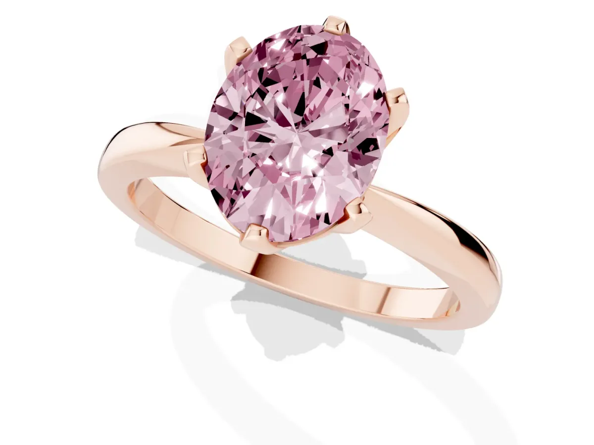 Fancy Pink Oval Cut Solitaire Engagement Ring with Six-Prong Setting and Tapered Band Rose gold