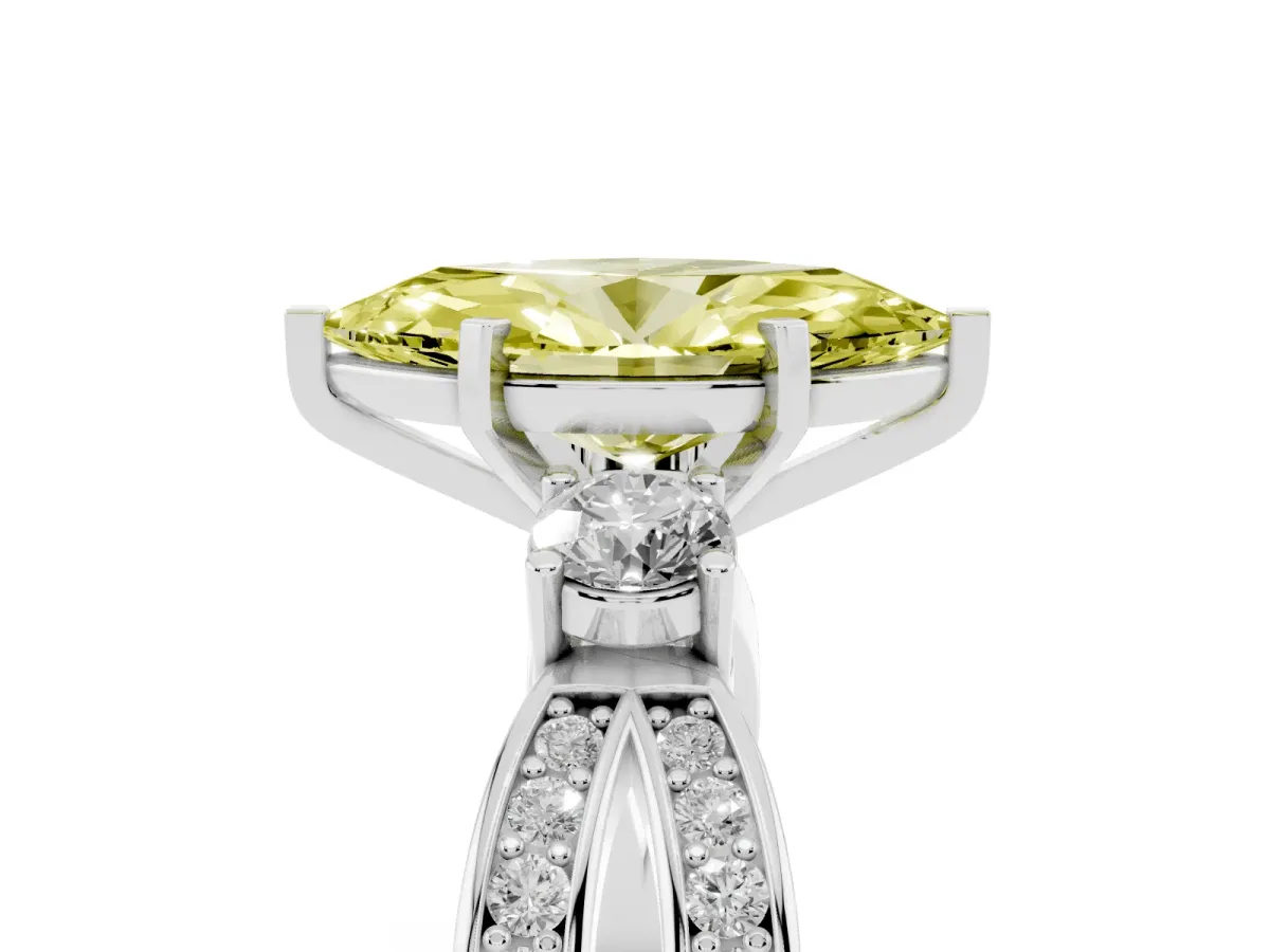 Fancy Yellow Three-Stone Marquise Cut Cut Diamond Twist Band with Prong Setting Platinum