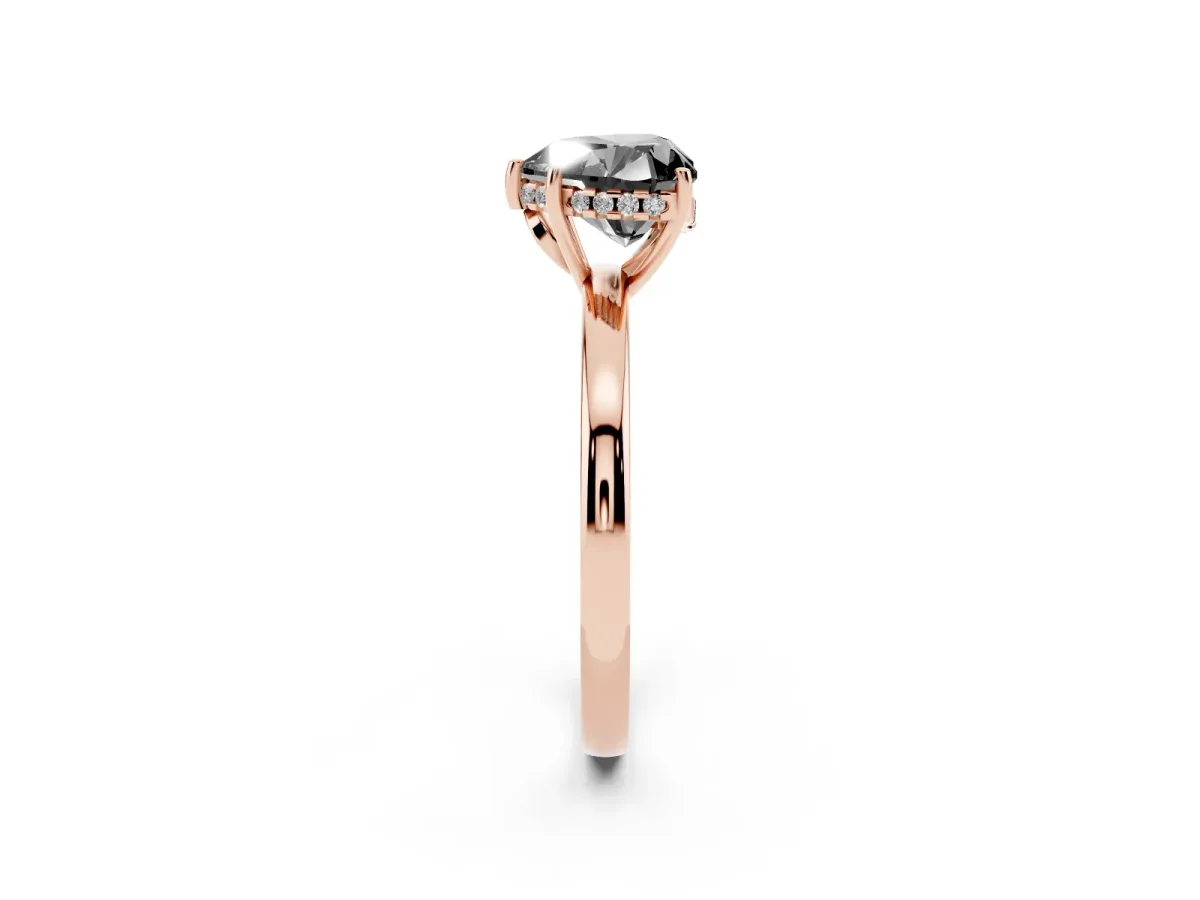 Fancy Black Heart Cut Solitaire Diamond Ring with Prong Setting and Plain Band Rose gold
