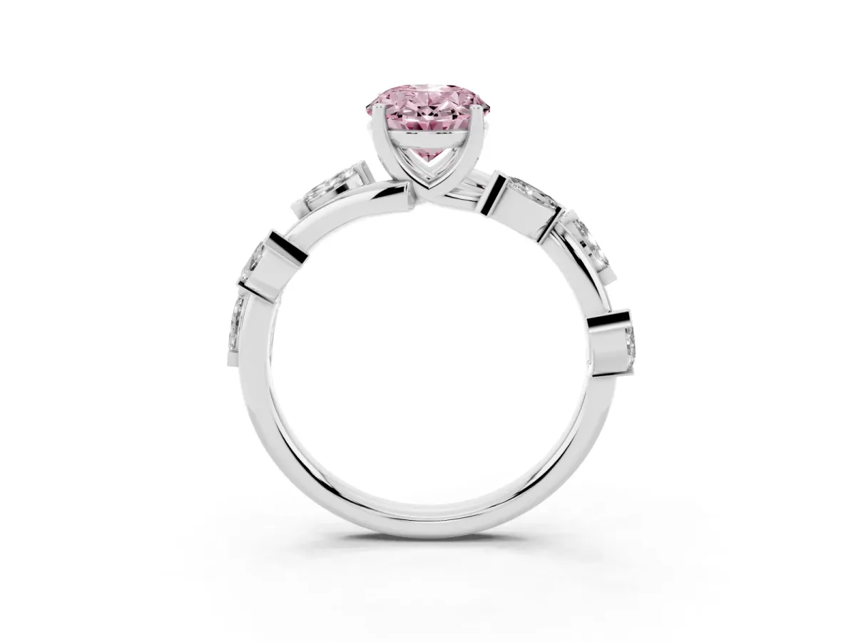 Fancy Pink Oval Cut Solitaire Twisted Band Marquise Accent Prong Setting Ring Silver