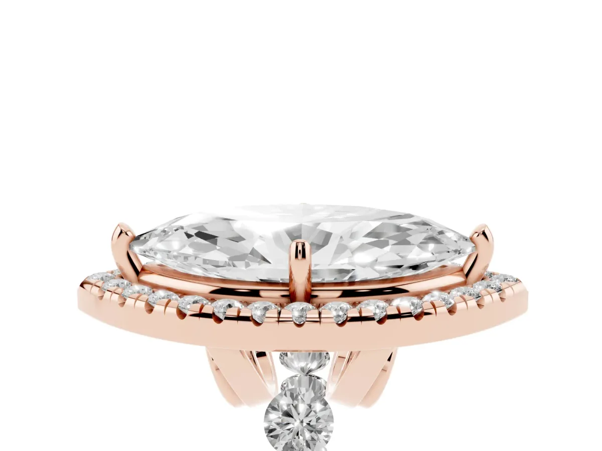 Marquise Cut Halo Pavé Diamond Engagement Ring with Four-Prong Setting Rose gold