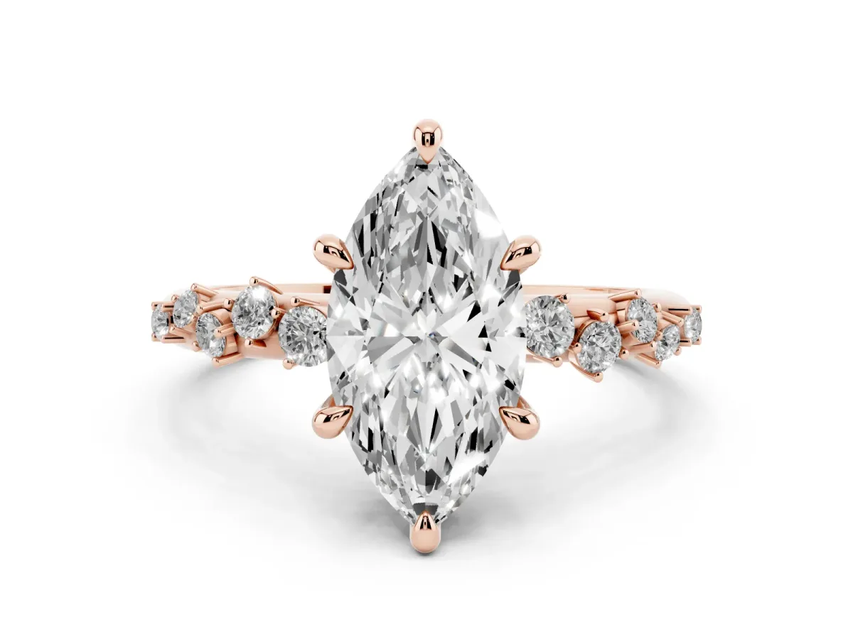 Marquise Cut Cut Diamond Vine Band with Four-Prong Setting Rose gold