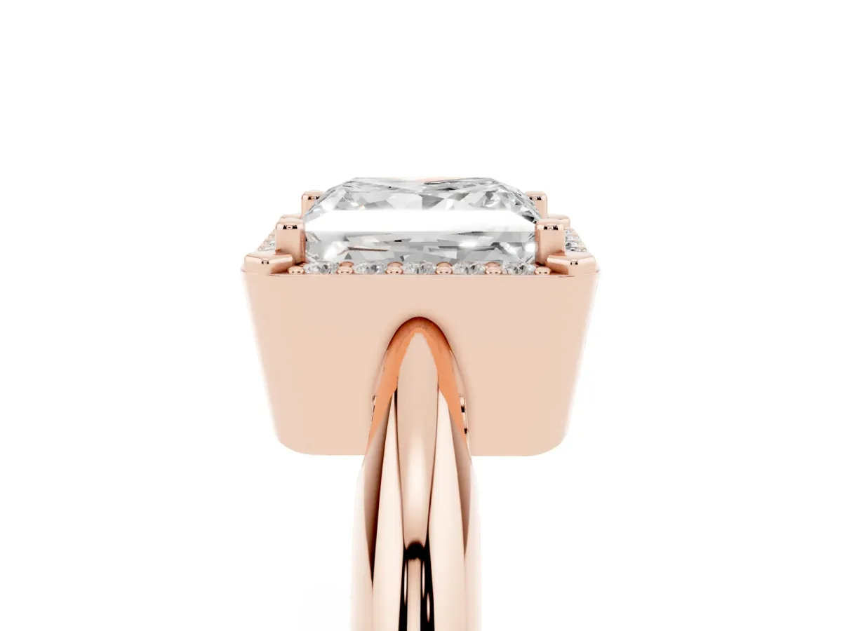 Princess Cut Cut Diamond Halo Engagement Ring with Split Shank and Four-Prong Setting Rose gold