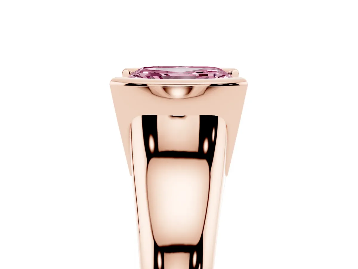 Fancy Pink Asscher Cut Solitaire Tension Set Diamond Ring with Split Shank Band Rose gold