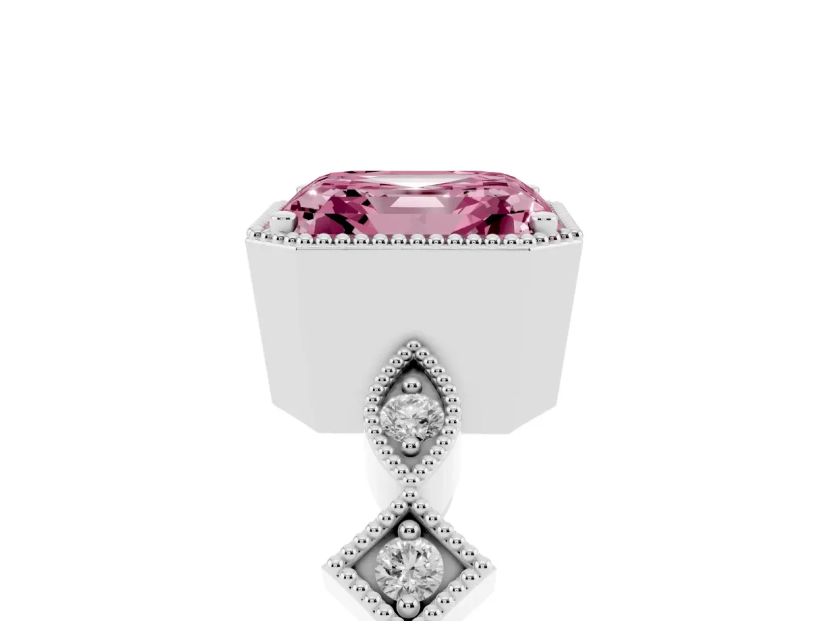 Fancy Pink Asscher Cut Milgrain Marquise Diamond Twist Band Ring Silver